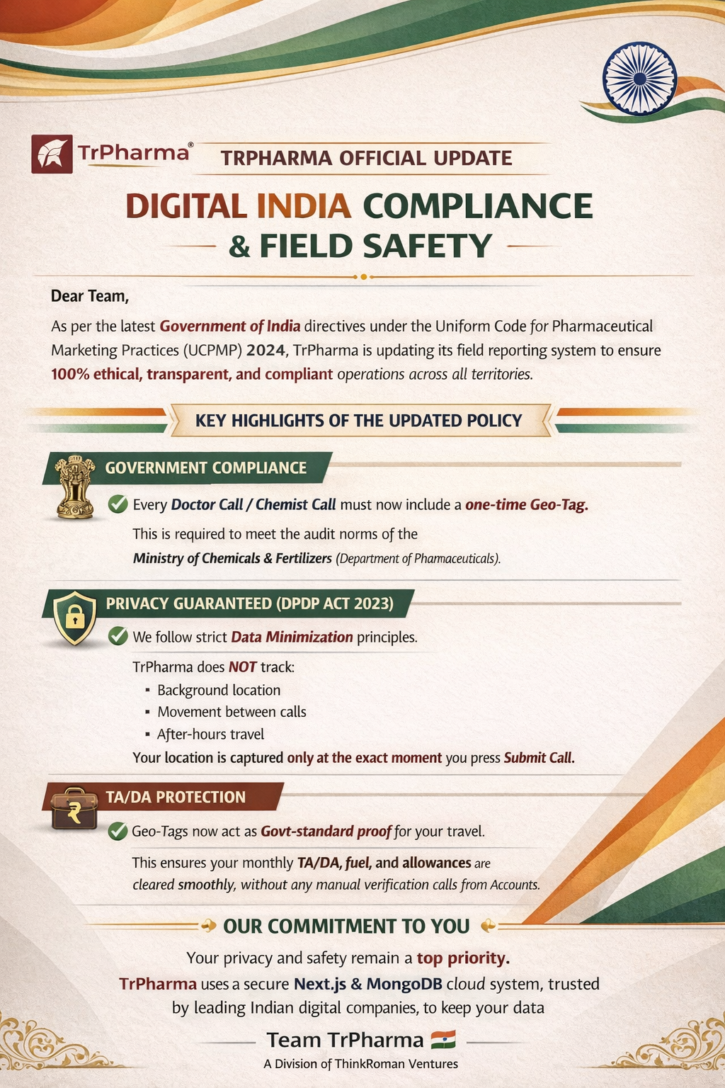 TrPharma Official Update - Digital India Compliance and Field Safety Announcement